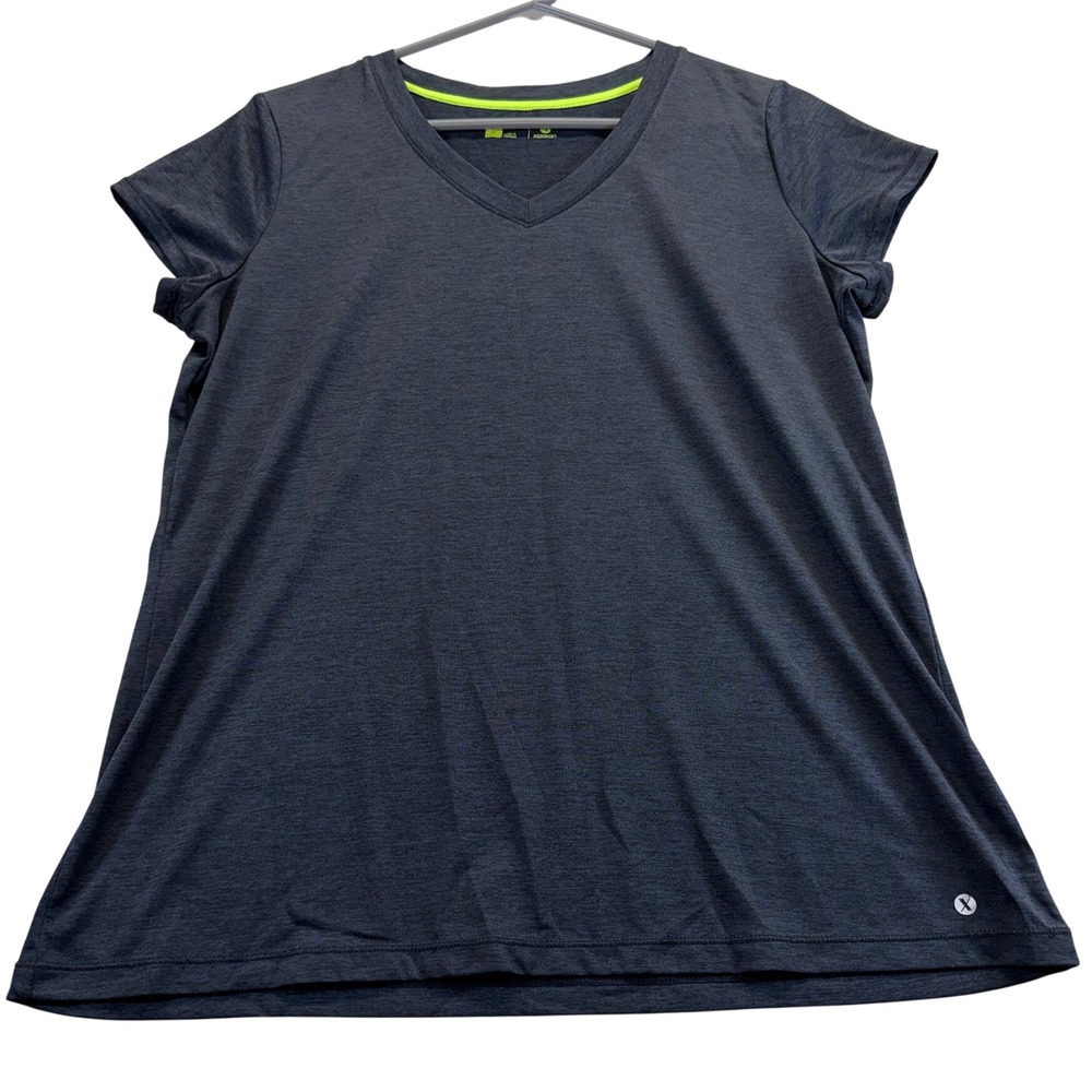 Xersion T-Shirt Women L Gray V-Neck Short Sleeve Activewear Performance Top